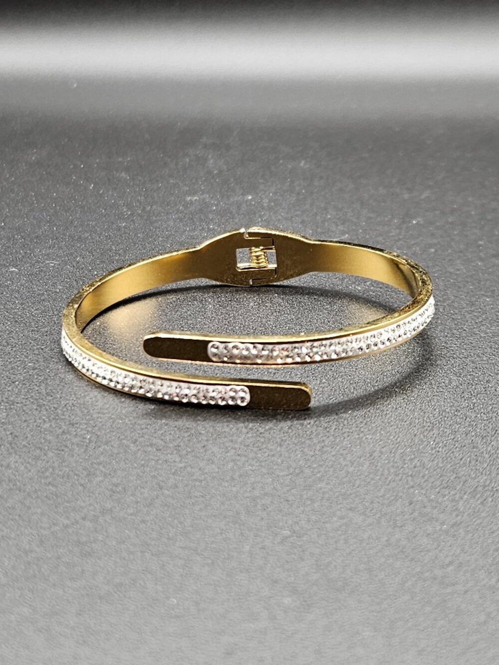 14k Gold Filled Pave 5A CZ Bypass Hinged Bangle Bracelet Fits Size 8
